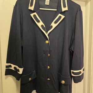 Navy Contrast-Trim Women's Jacket with Gold Buttons